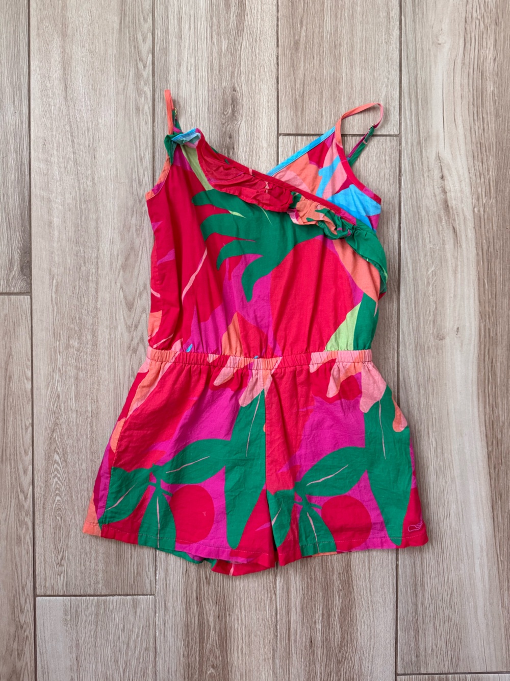 Vineyard Vines Girls Tropical Print Romper - Pink, Red, Green